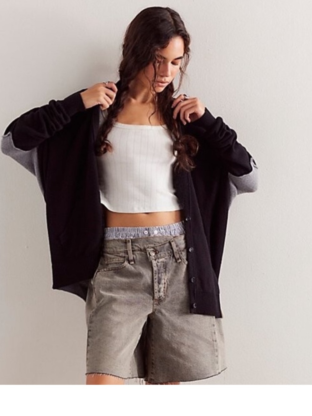 Free People We The Free Essential cardigan in a black and grey combo